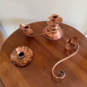 Georgian Copper Candelabra Twist 3 Candlestick Holders Rose Flower Broken